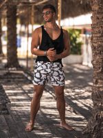 Μαγιό με σχέδια σε άσπρο-μαύρο 70-48