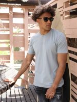 T-shirt γκρι με ανάγλυφο διακριτικό τύπωμα 10-606 - Image 3