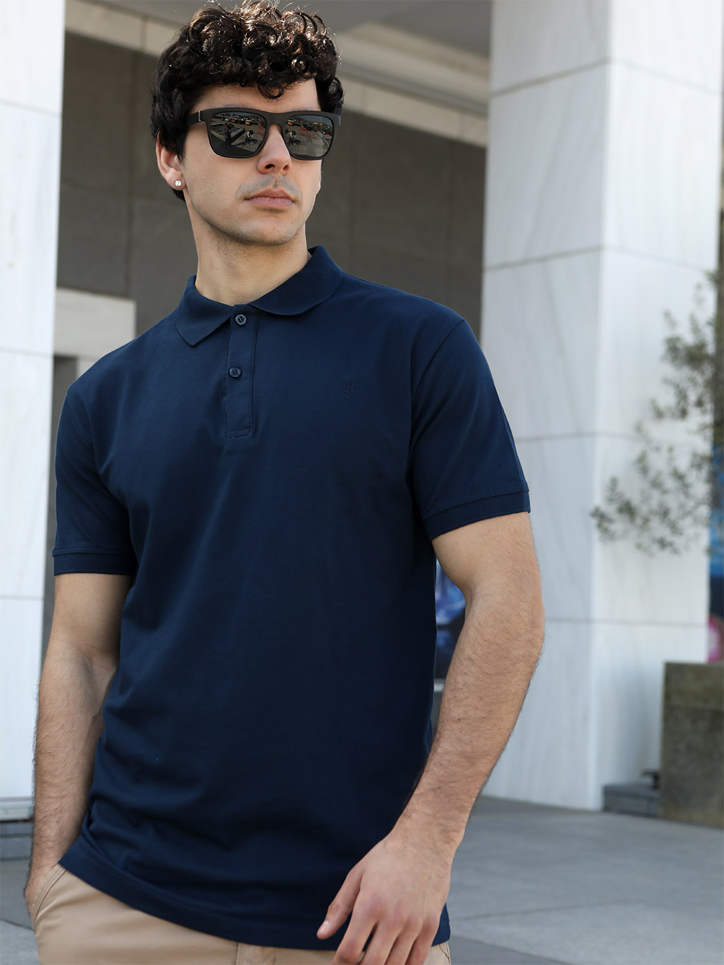 420A1326 copy Ανδρικό Polo-Style Κοντομάνικο HIGH WEST 10-636 Μπλε - Image 1