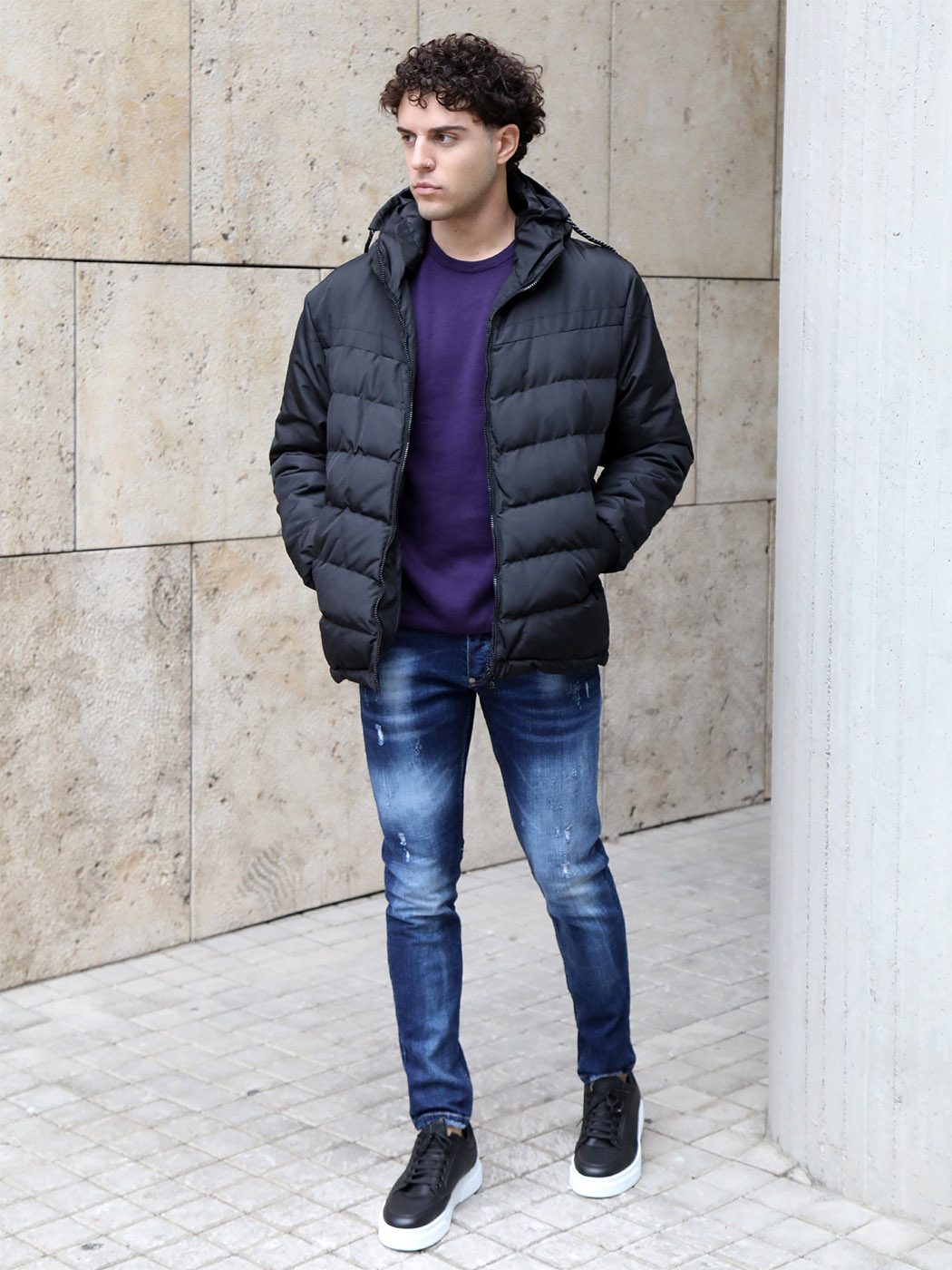 0092 copy Ανδρικό Puffer Jacket Μπουφάν Με Κουκούλα 20-136 Μαύρο - Image 1