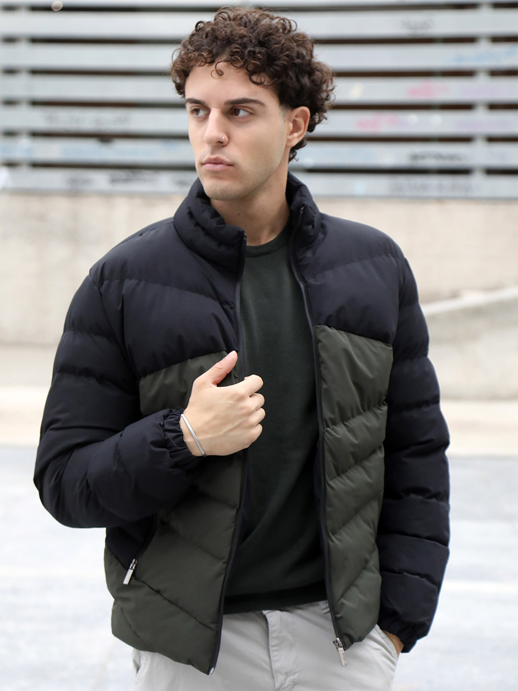 0125 copy Ανδρικό Κοντό Puffer Jacket Μπουφάν 20-139 Μαύρο/Χακί - Image 1
