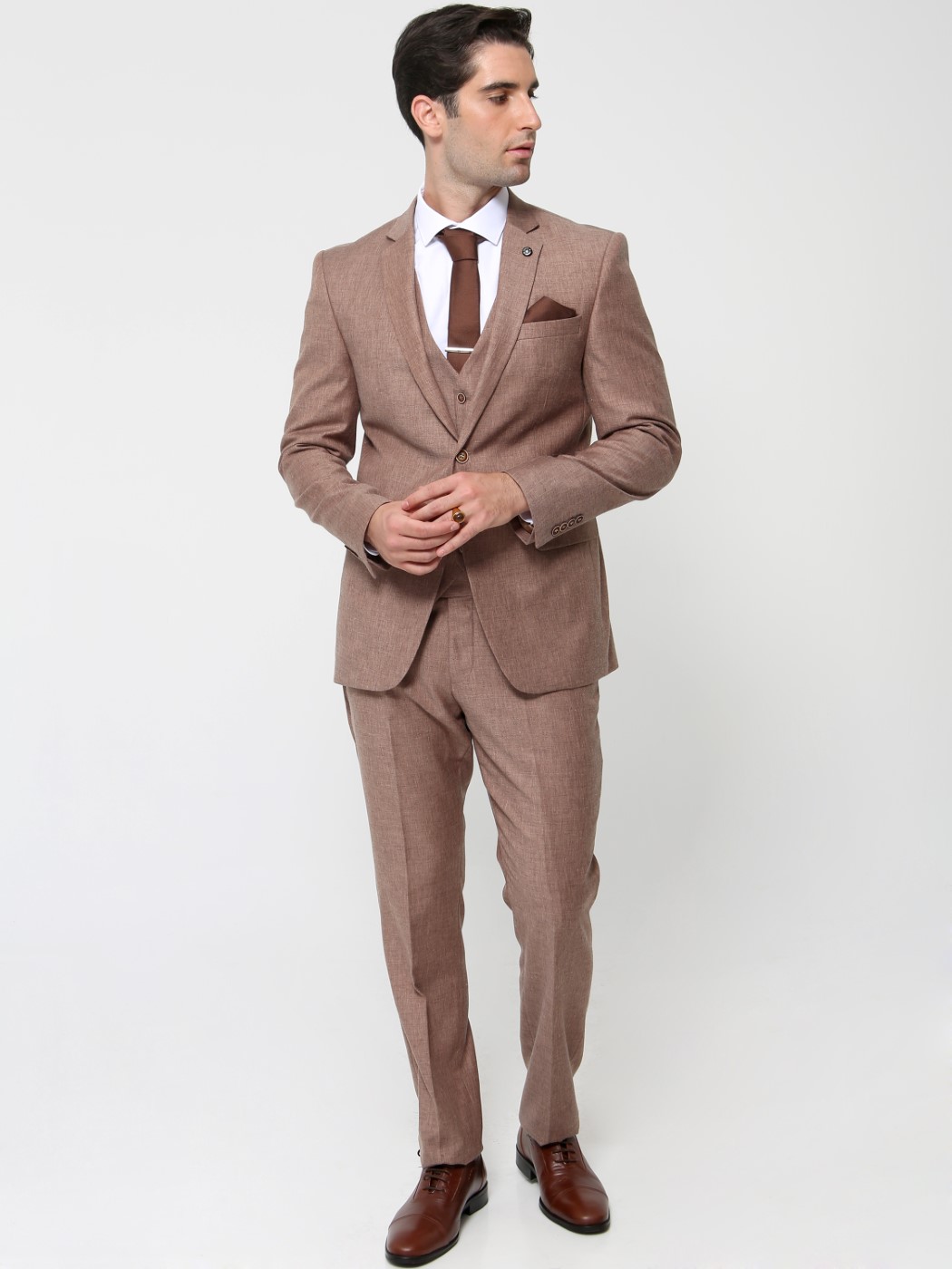 1752 Ανδρικό Κοστούμι Με γιλέκο HENRY 1997 Camel - Image 1