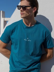 Βαμβακερό Oversize Κοντομάνικο T-shirt Louis 207031 Πετρόλ