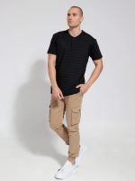 Βαμβακερό T-shirt Με Ιδιαίτερη Πλέξη Roan 207017 Μαύρο - Image 2