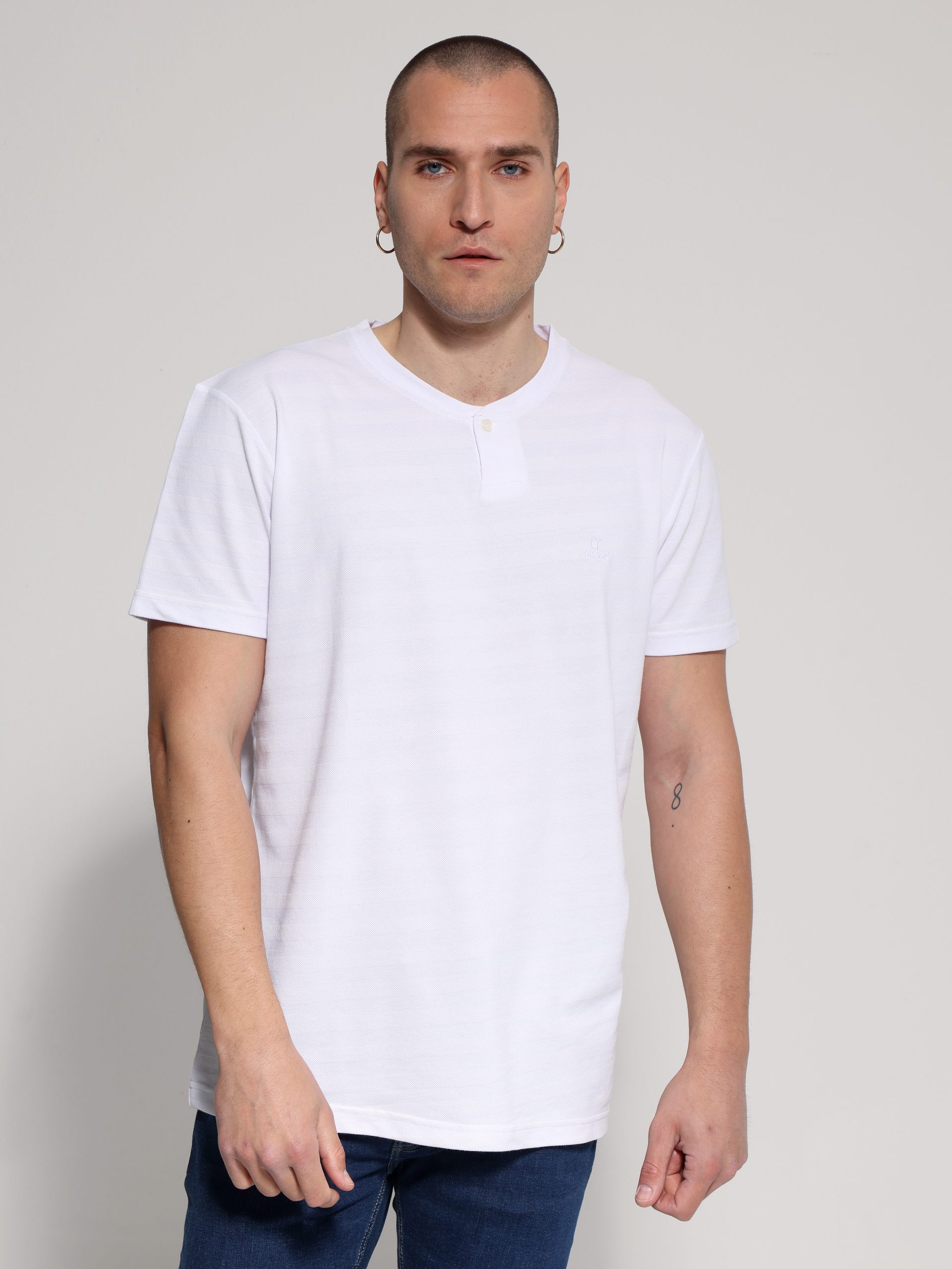1X9A2210 Βαμβακερό T-shirt Με Ιδιαίτερη Πλέξη Roan 207017 Λευκό - Image 1