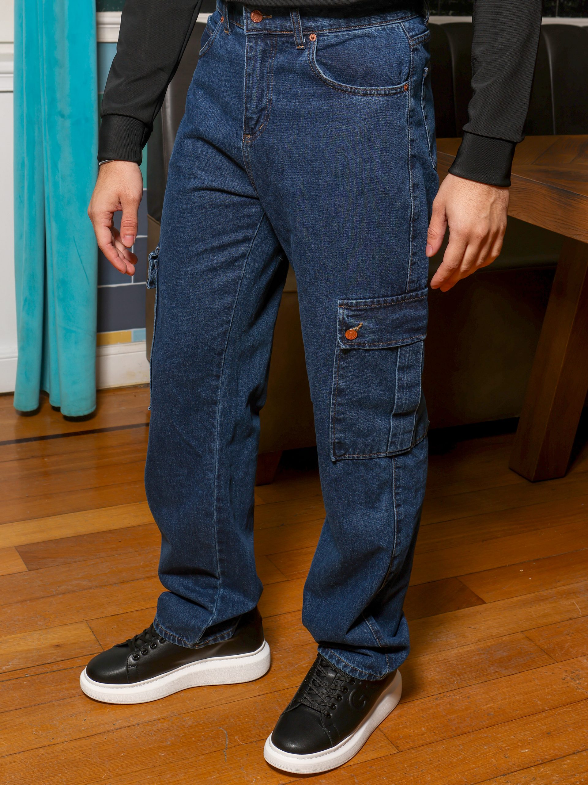 0167 Baggy Παντελόνι Jean Cargo Με Πλαϊνές Τσέπες 40-169 Μπλε - Image 1