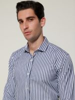 Ανδρικό Slim Ριγέ Πουκάμισο SILVANO 33-7401 Λευκό/Μπλε Slim-fit - Image 4