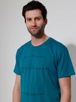 Ανδρικό Βαμβακερό Κοντομάνικο T-shirt Fun 207032 Πετρόλ - Image 3