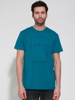 Ανδρικό Βαμβακερό Κοντομάνικο T-shirt Fun 207032 Πετρόλ