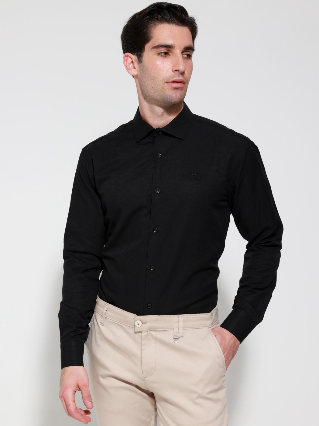 33-8160_mavro_z1914 Ανδρικό Πουκάμισο TAILOR-FIT Oliano 33-8160 Μαύρο Φαρδιά γραμμή - Image 1