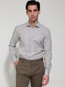 Ανδρικό Slim Ριγέ Πουκάμισο SILVANO 33-7401 Λευκό/Olive Slim-fit