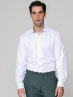 Ανδρικό Πουκάμισο Με Ιδιαίτερο Γιακά 33-7923 Λευκό-Πράσινο Slim-fit