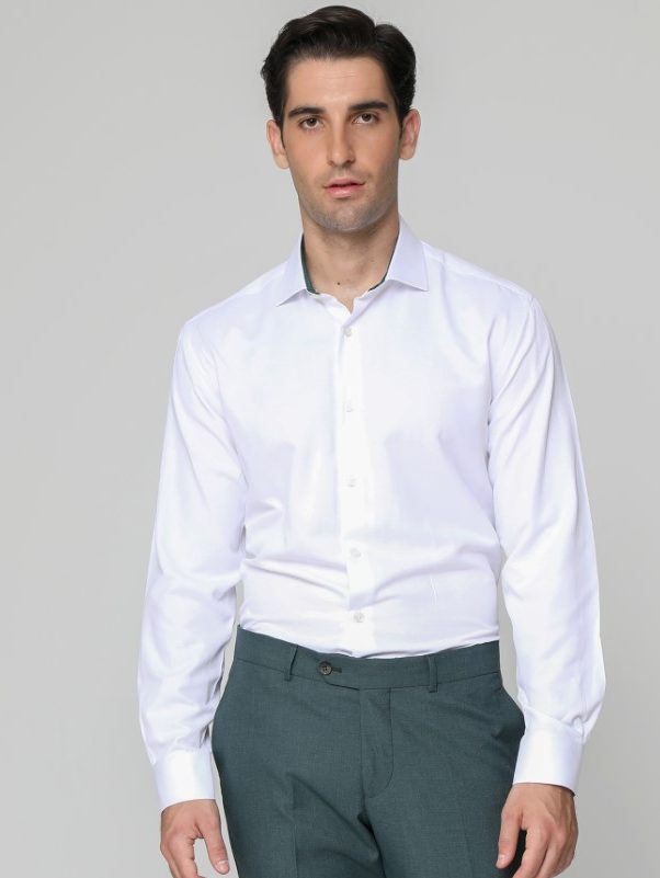 0135 Ανδρικό Πουκάμισο Με Ιδιαίτερο Γιακά 33-7923 Λευκό-Πράσινο Slim-fit - Image 1
