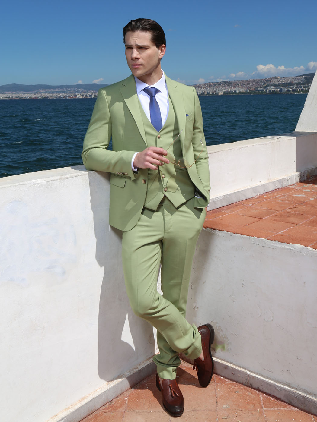 0226 copy Ανδρικό Κοστούμι Με Γιλέκο Patrizio 280-30 Lime - Image 1