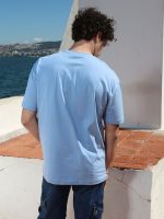 Ανδρικό Βαμβακερό Oversized Κοντομάνικο T-shirt 10-677 Σιελ - Image 5