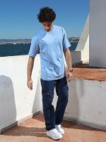 Ανδρικό Βαμβακερό Oversized Κοντομάνικο T-shirt 10-677 Σιελ - Image 3