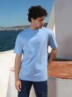 Ανδρικό Βαμβακερό Oversized Κοντομάνικο T-shirt 10-677 Σιελ