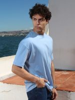 Ανδρικό Βαμβακερό Oversized Κοντομάνικο T-shirt 10-677 Σιελ - Image 4