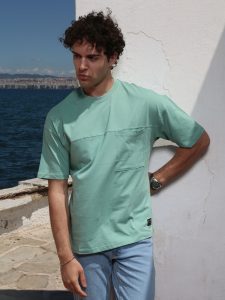 Ανδρικό Βαμβακερό Oversized Κοντομάνικο T-shirt 10-682 Μέντα