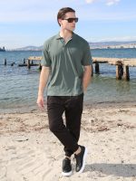 Ανδρικό POLO Κοντομάνικο T-shirt 10-692 Χακί - Μεγάλα Νούμερα - Image 4