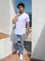 Oversized Κοντομάνικο T-shirt Με Ανοιχτό Λαιμό 10-719 Λευκό - Image 3