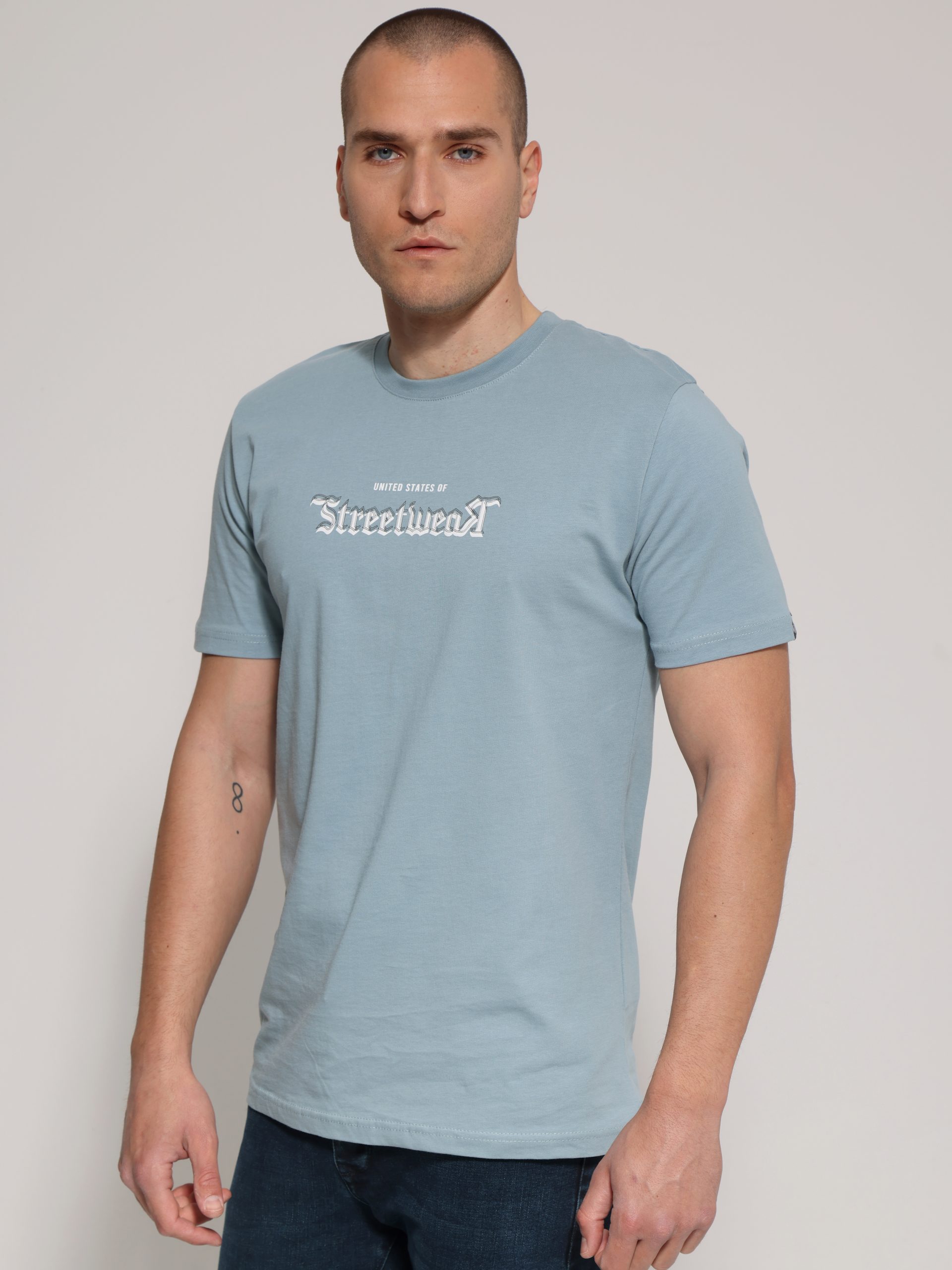 1X9A1844 Ανδρικό Βαμβακερό Κοντομάνικο T-shirt 10-684 Σιελ - Image 1