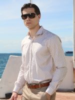 Ανδρικό Slim Ριγέ Πουκάμισο SILVANO 33-7401 Λευκό/Μπεζ Slim-fit - Image 2