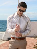 Ανδρικό Slim Ριγέ Πουκάμισο SILVANO 33-7401 Λευκό/Μπεζ Slim-fit - Image 4