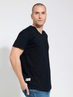 Oversized Κοντομάνικο T-shirt Με V Λαιμό 10-710 Μαύρο - Image 4