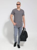 Oversized Κοντομάνικο T-shirt Με V Λαιμό 10-711 Γκρι - Image 2