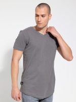 Oversized Κοντομάνικο T-shirt Με V Λαιμό 10-711 Γκρι - Image 3