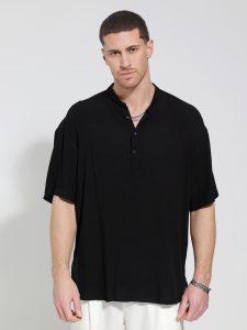 Κοντομάνικη Πουκαμίσα Με Μάο Γιακά Bahamas 33-7432 Μαύρο