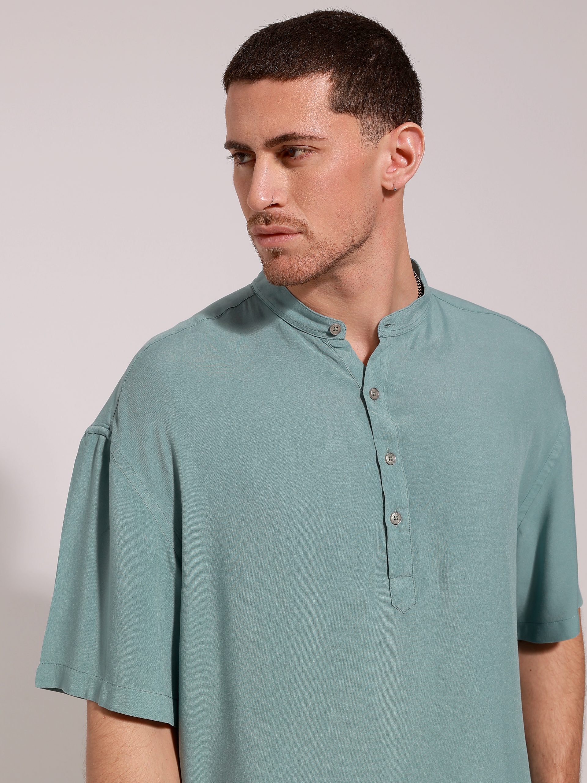 4S0A2458 Κοντομάνικη Πουκαμίσα Με Μάο Γιακά Bahamas 33-7432 Μέντα - Image 1