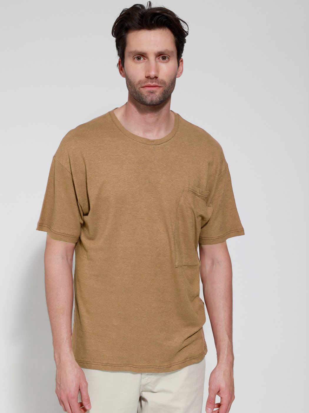 2003 copy Ανδρικό Λινό Oversize T-shirt Gredy 207019 Καμηλό - Image 1