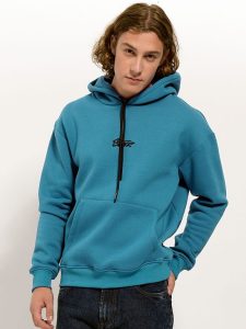 Μπλούζα Hoodie Με Κουκούλα Oversize CARLO 206053 πετρόλ