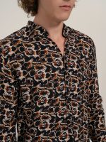 Πουκάμισο με Μάο Γιακά & Σχέδιο Simon 33-7404 Μαύρο/Καφέ Slim-fit - Image 2