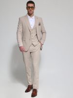 Λινό Κοστούμι Με Γιλέκο RENZO 2018 Μπεζ - Image 4