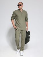 Λινή Ανδρική Πουκαμίσα BALI 7511 Χακί - Image 2