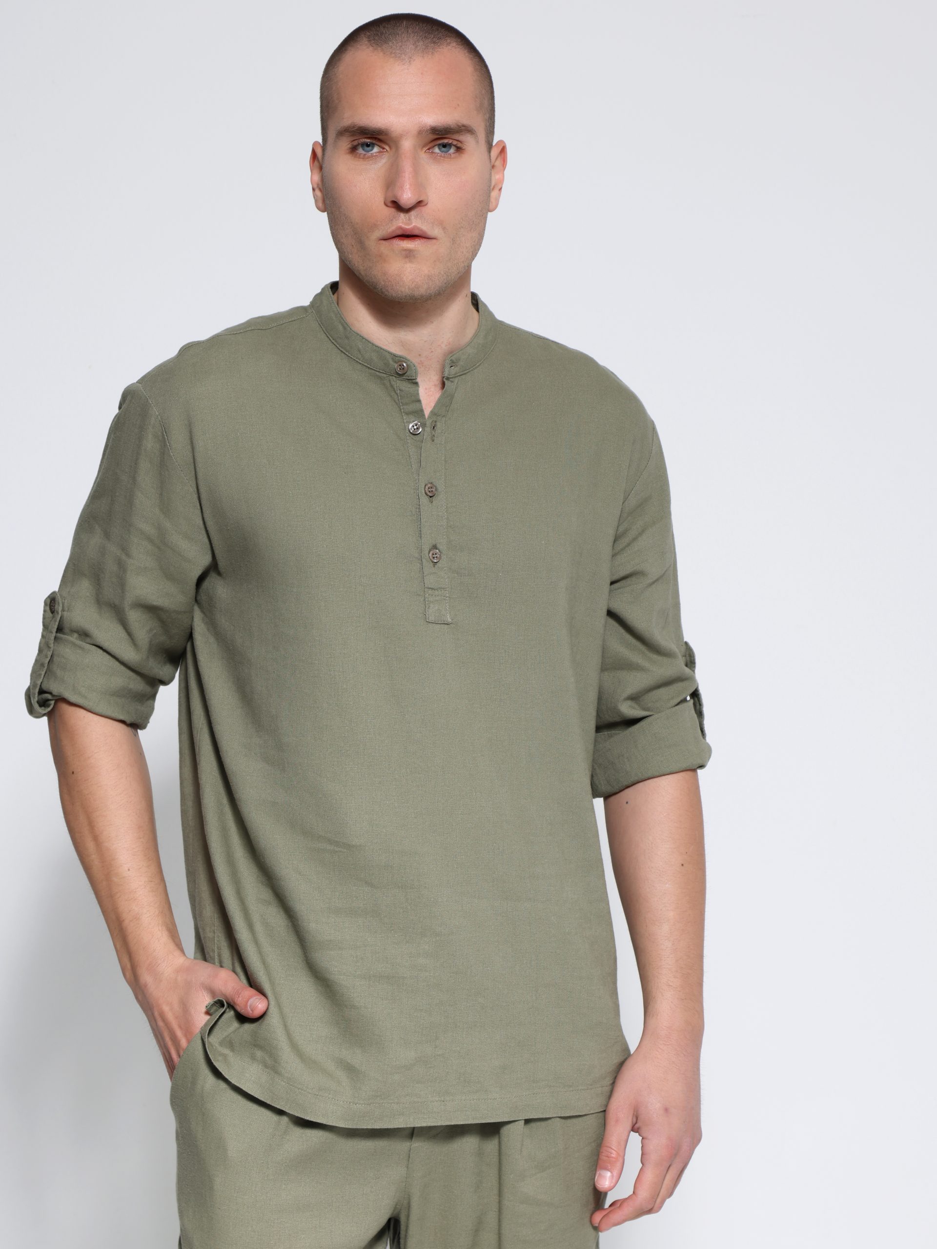 1X9A4860 Λινή Ανδρική Πουκαμίσα BALI 7511 Χακί - Image 1