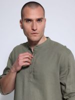 Λινή Ανδρική Πουκαμίσα BALI 7511 Χακί - Image 4