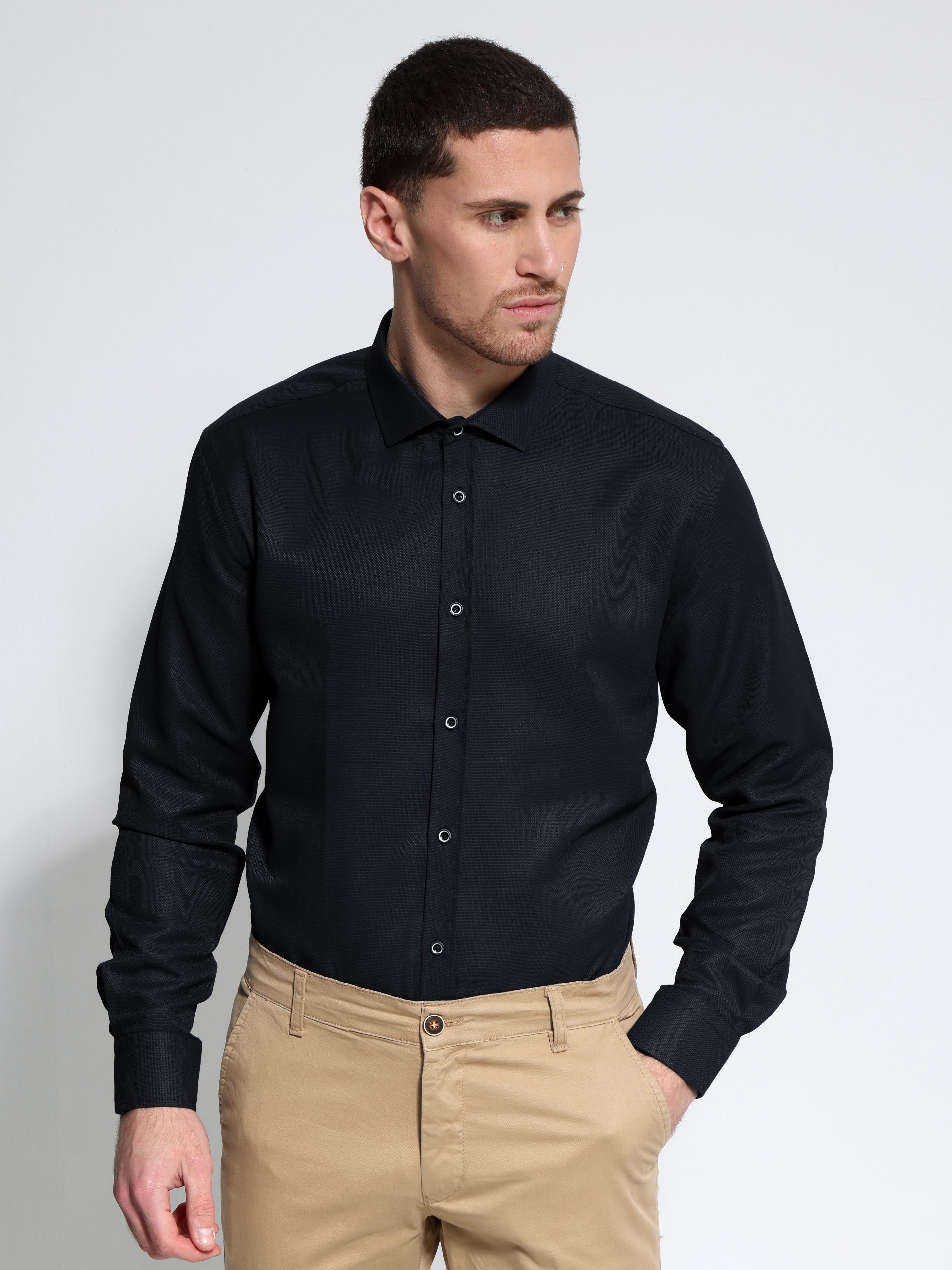 1X9A5064 copy Ανδρικό Πουκάμισο Slim-fit BRUNO 33-7450 Μαύρο - Image 1