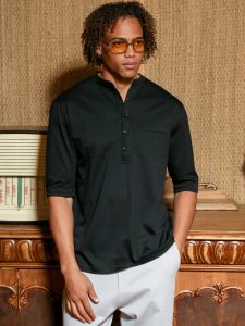 Ανδρικό T-shirt Με Κουμπάκια LUCA 270-221 Μαύρο