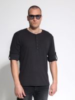 Ανδρικό T-Shirt Με Κουμπάκια & Μανίκι 3/4 TANO 207083 Μαύρο - Image 3