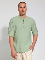 Λινή Πουκαμίσα Μακρύ Μανίκι Slim-fit SANTINO 33-7510 Μέντα