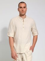 Λινή Πουκαμίσα Μακρύ Μανίκι Slim-fit SANTINO 33-7510 Μπεζ - Image 6