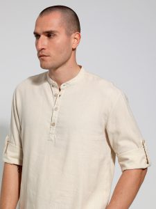 Λινή Πουκαμίσα Μακρύ Μανίκι Slim-fit SANTINO 33-7510 Μπεζ