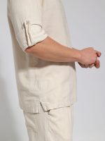 Λινή Πουκαμίσα Μακρύ Μανίκι Slim-fit SANTINO 33-7510 Μπεζ - Image 2