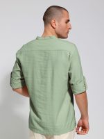 Λινή Πουκαμίσα Μακρύ Μανίκι Slim-fit SANTINO 33-7510 Μέντα - Image 4