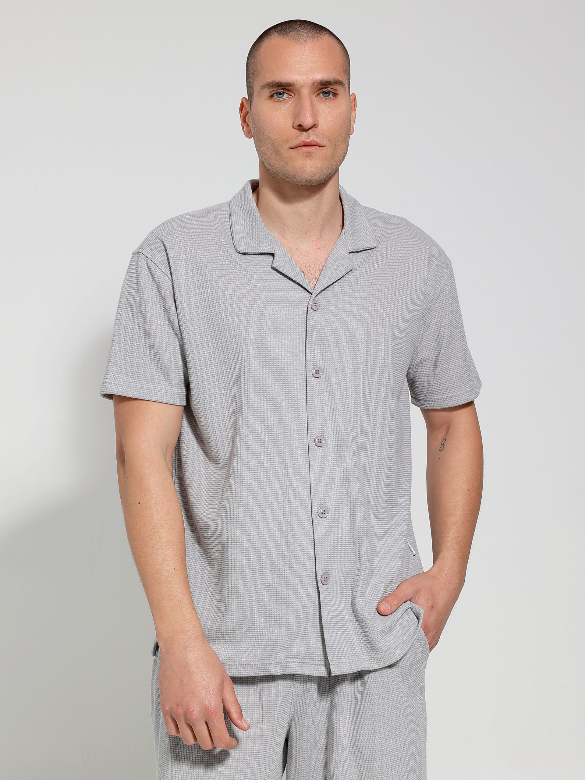 4S0A3108 Ανδρικό Μπλουζάκι-Πουκάμισο Με Κουμπιά Moreto 706018 Γκρι - Image 1