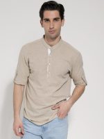 Ανδρικό Λινό Πουκάμισο Slim 33-6116 Μπεζ - Image 4